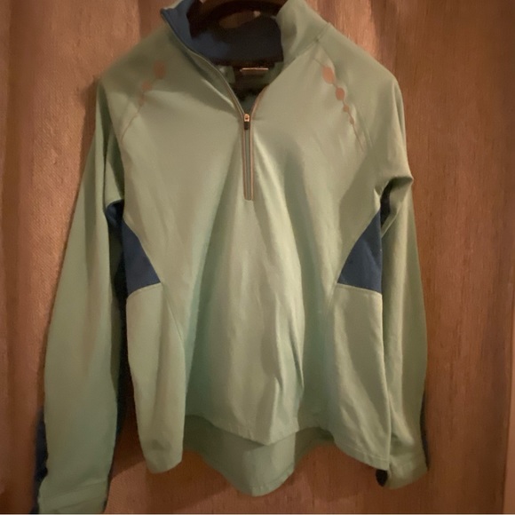 Athletic Set:  Light Blue Pullover Sweater with a Black 3/4 Capri Cropped pants - Picture 4 of 9